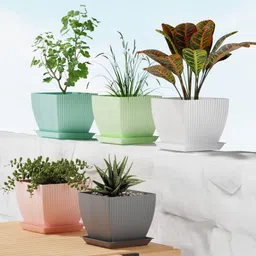 gajanan mart 7 inch Square Flower Pots Outdoor Indoor, Planters with Drainage Hole and Tray Plant Container Set image 2