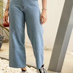 STREET 9 Women Blue High-Rise Pure Cotton Wide leg denim Jeans-image-68