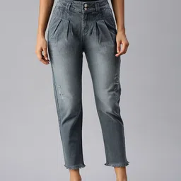 SHOWOFF Women Grey Straight Fit High-Rise Low Distress Heavy Fade Stretchable Jeans-image-86