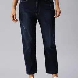 SHOWOFF Women Blue Straight Fit High-Rise Low Distress Light Fade Stretchable Denim Jeans-picture-23