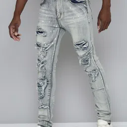 WAIMEA Men Hollywood Skinny Fit Highly Distressed Heavy Fade Stretchable Jeans image 2