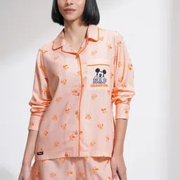 Tokyo Talkies Peach Mickey Mouse & Friends Printed Shirt Collar Night suit-image-38