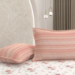 Pure Decor White & Peach-Coloured Floral Queen Bedsheet with 2 Pillow Covers-picture-19