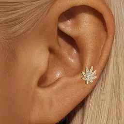 Goldnera Brass-Plated Cubic Zirconia Studded Leaf Shaped Korean Stud image 2