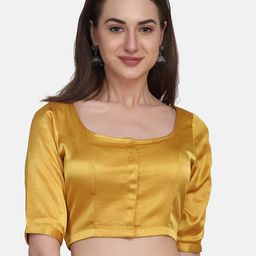 THE WEAVE TRAVELLER Women Mustard Solid Square-Neck Saree Blouse-picture-39