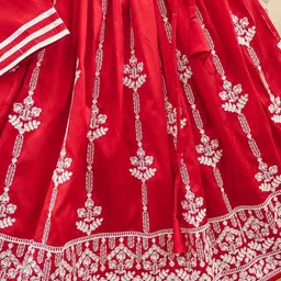 Sangria Girls Heavy Embroidered V-Neck Flared Lehenga With Choli image 3