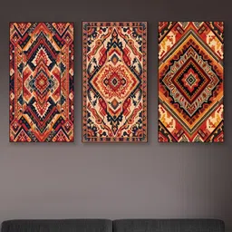 nestroots Red & Beige 3 Pieces Southwestern Geometric Printed Canvas Wall Art-image-23