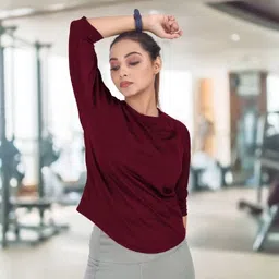 myo2 Women Solid Round Neck Reversible Polyester Maroon T-Shirt image 3