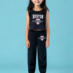 HERE&NOW Girls Printed Round Neck Top With Joggers-picture-30