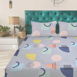 KLOTTHE Grey Geometric Printed Fitted 300 TC King Bedsheet With 2 Pillow Covers image 4