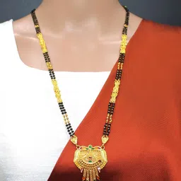 soni designs TraditionaL One Gram Gold Plated 30 Inch Long Black Beads Golden Mangalsutra image 1