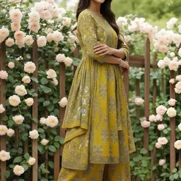 SZN Women Ethnic Motifs Printed Tiered Pure Cotton Kurta with Palazzos & With Dupatta image 4