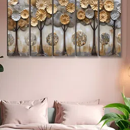 Myntra Elegant Homes Gold-Toned & Grey 5 Pieces Canvas Floral and Botanical Wall Paintings image 3