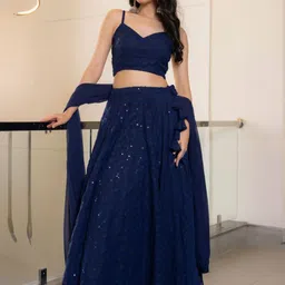 HOUSE OF JAMOTI Embellished Sequinned Ready to Wear Lehenga & Blouse With Dupatta image 3