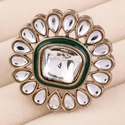 SHONA'S STYLE Gold-Plated Kundan Studded Ethnic BridalRing image 5