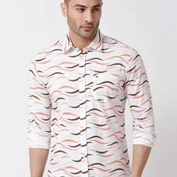 Basics Men Relaxed Fit Spread Collar Abstract Printed Cotton Casual Shirt-picture-12
