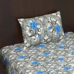 Monik Handicrafts Grey Floral 144 TC Single Bedsheet with 1 Pillow Covers image 4