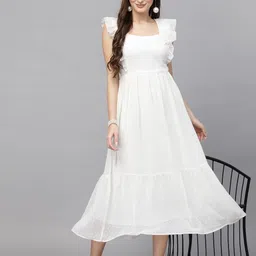 aayu Women Fit and Flare White Ankle Length Dress image 4