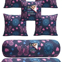 villagers Microfibre Bolster Pack of 7 Geometric 5 Cushion & 2 Bolster Set - Butterfly Print-picture-38