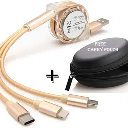 BUFONA Retractable USB Charging Cable Fast Charger 3-in-1 Mobile Data Cable+Carry Pouch Charging Pad image 3