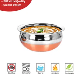 hm evotek Steel Copper Bottom Kitchen Serving, Cooking Bowl Steel Handi | Biryani Handi F1 Pack of 4 Cook and Serve Casserole Set image 4