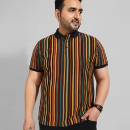 instafab plus Men Striped Polo Neck Cotton Blend Multicolor T-Shirt image 2