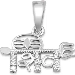 Zarkan 925 Silver Shiva Trishul Pendant With Chain Rhodium Zircon Silver image 3