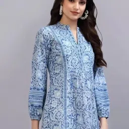 aavira Casual Regular Sleeves Printed Women Blue Top image 3