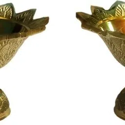 heaven decor Kuber devdas engraved Deepak Diya Oil Lamp for Puja Brass (Pack of 2) Table Diya Set image 2