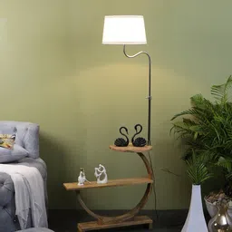 sapphire Pyramind White Iron Shade Shelf Floor Lamp With Wood Base image 1