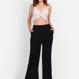 broadstar Women Flared Black Lycra Blend Trousers-picture-35