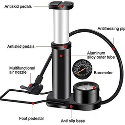 zvr Schrader and Presta Pump Inflator Valve Mini Air Foot Portable Bicycle Bicycle Pump image 2