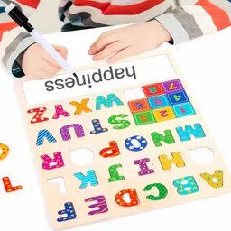 poksi Wooden Educational Boards for Toddlers, ABC, with Small Slate and Marker image 3
