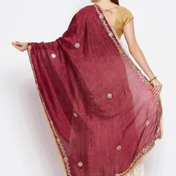 Clora Creation Women Maroon & Gold Embellished Silk Blend Dupatta image 5