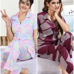 capasino Women Shirt & Pyjama set Multicolor Printed-picture-25