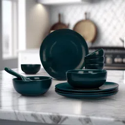 usha shriram Pack of 12 Ceramic Microwave Safe Dinner Plates Bowls Sets | Chip Resistant Dinnerware Sets (Green) Dinner Set-picture-13