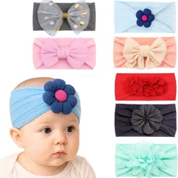 rainbow retail Adorable Newborn Baby Girls Headbands Soft, Colorful & Stylish Designs Set Of 6 Head Band image 1