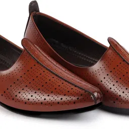 fausto Laser Cut Design Broad Feet Ethnic Slip On Wedding Juttis and Mojaris For Men image 2