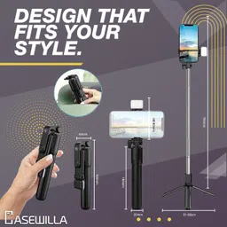 Casewilla R1s Bluetooth Selfie Stick with Remote & LED Selfie Light,Tripod for All Phones Tripod image 4
