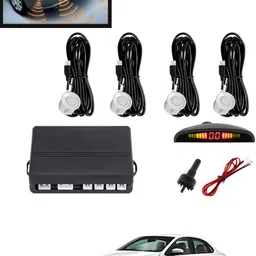 maties 4Pcs White Reverse Parking Sound Warning sensor for car Protection-214 Car Reverse Parking White 4 Sensor With LED Display/Buzzer -214 Parking Sensor image 1