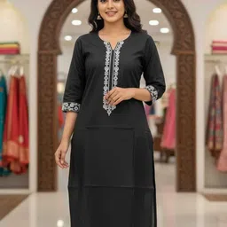 lakshvika fashion Women Solid, Embroidered Khadi Cotton Straight Kurta-picture-12