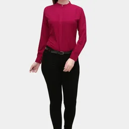 kinjo Women Regular Fit Solid Mandarin Collar Formal Shirt-picture-26