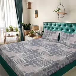 Arrabi Grey & Beige 350 TC King Bedsheet with 2 Pillow Covers-picture-34