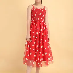 STARWORD Girls Floral Printed Smocked Fit & Flare Midi Dress-picture-18