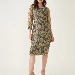 SALT ATTIRE Women Floral Print Round Neck Puff Sleeve A-Line Dress-image-88