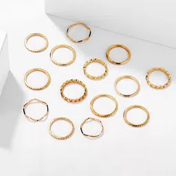 Zaphariq Set Of 14 Gold-Plated Finger Ring-image-27