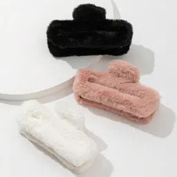 Glitzzy Women Set of 3 Fur Claw Clip image 2