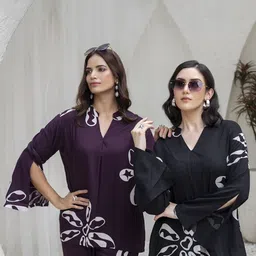 TITTLI Pack Of 2 Floral Printed Notch Collar Tunics & Trousers image 2