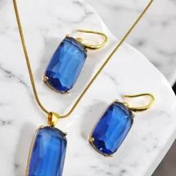 SAPRAA TRENDS Gold-Plated & Blue Stainless Steel Artificial Stones & Beads Jewellery Set-picture-38