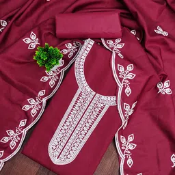 HERE&NOW Floral Embroidered Thread Work Pure Cotton Unstitched Dress Material-picture-15